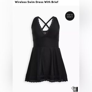 Torrid Wireless mid lace swim dress with attached brief.  NWT 00